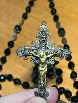 Rosario antiguocuentas  filigrana azabache y plata