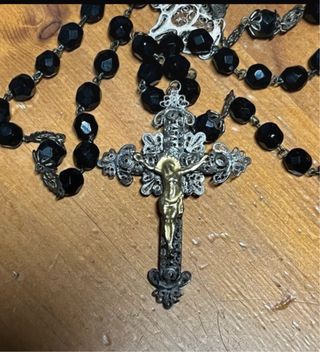 Rosario antiguocuentas  filigrana azabache y plata