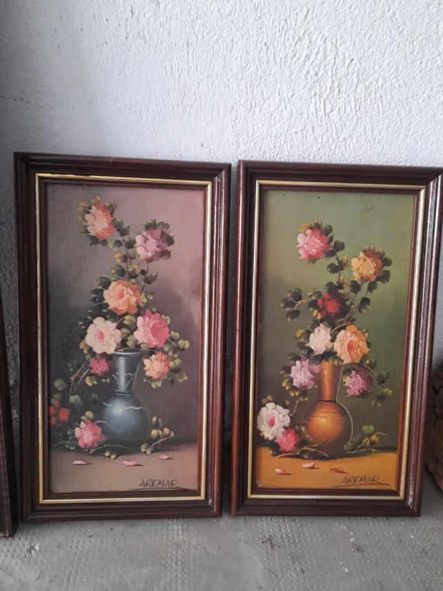 Cuadros vintage al oleo , bodegón floral
