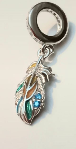 Charm plata de Ley pluma esmaltada