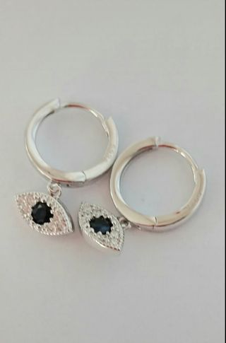 Aros plata s925 ojos turcos azul marino