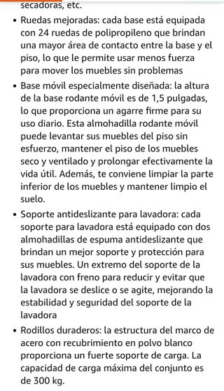 Base con ruedas para lavadoras y otros muebles