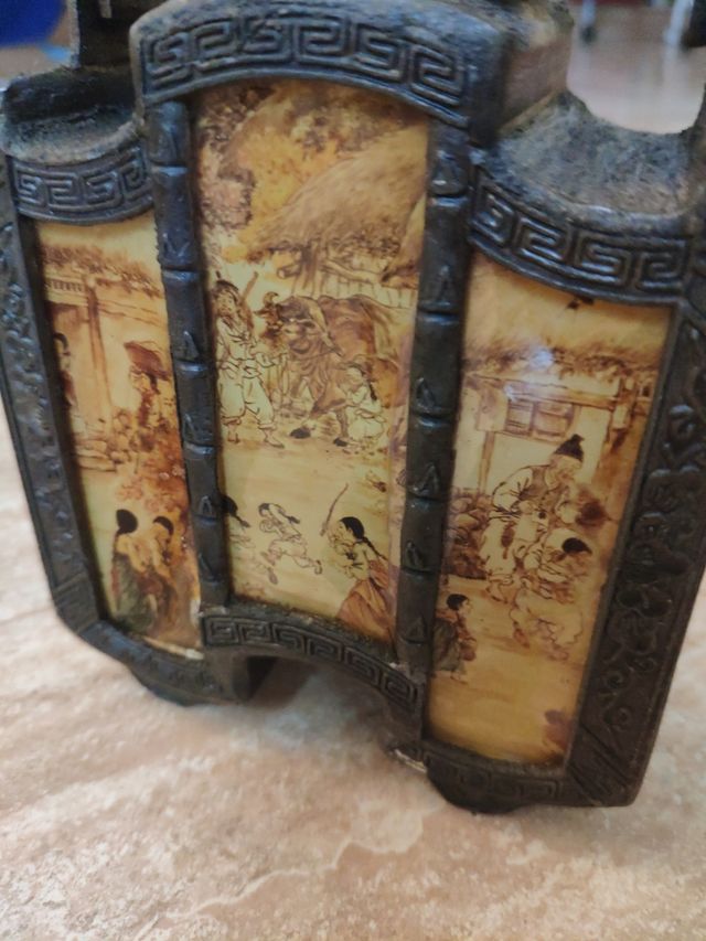 Tetera china SHANTOU antigua con vidrio decorado