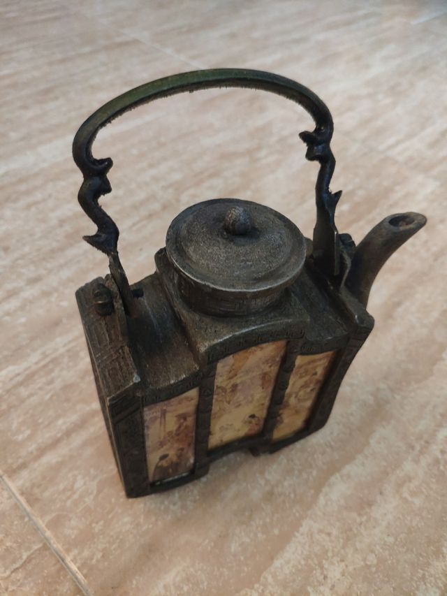 Tetera china SHANTOU antigua con vidrio decorado