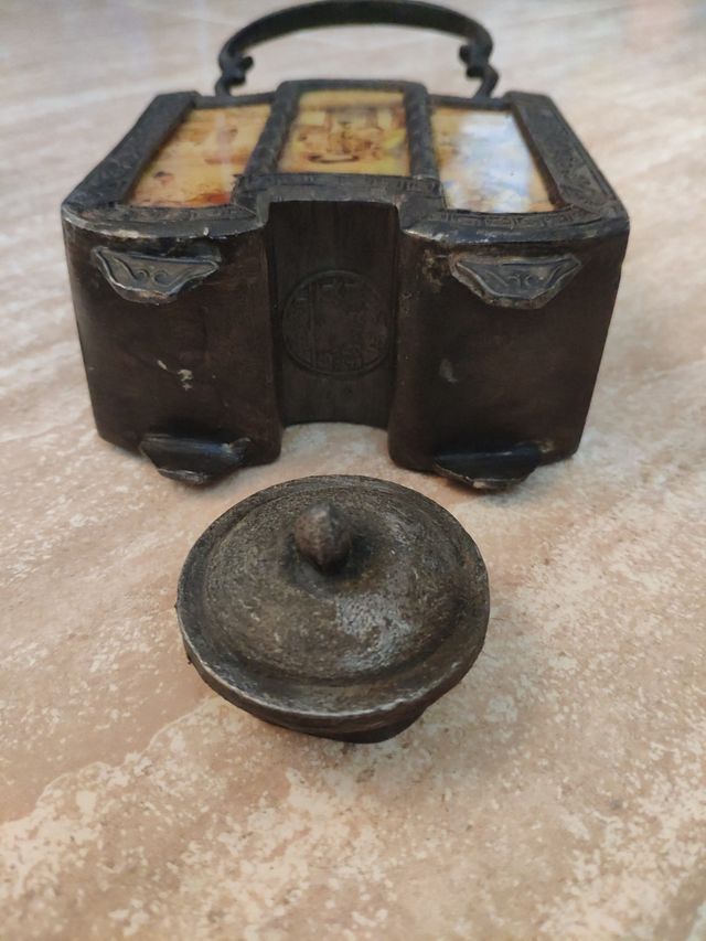 Tetera china SHANTOU antigua con vidrio decorado