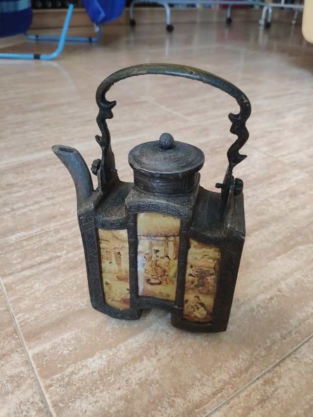 Tetera china SHANTOU antigua con vidrio decorado