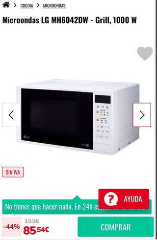 Microondas LG MH6042DW  Grill 1000 W
