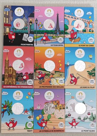 Francia 2024 monedas plata 10 euros JJOO Paris 1-9