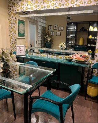 6 Sillas de comedor de diseño color verde azulado