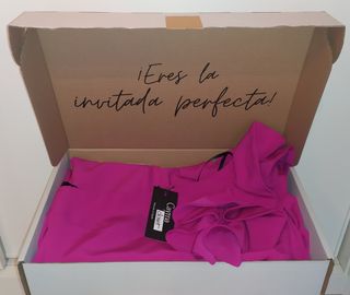 Vestido cóctel invitada largo buganvilla