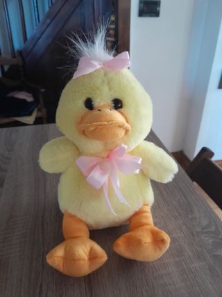 Peluche papero fiocco rosa 