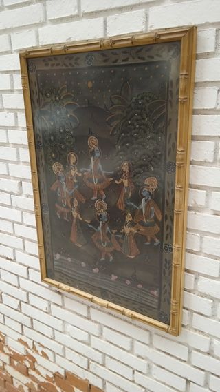 Cuadro tapiz seda India Palacio Angkor antiguedad