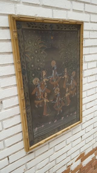 Cuadro tapiz seda India Palacio Angkor antiguedad