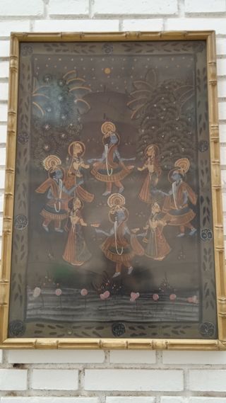 Cuadro tapiz seda India Palacio Angkor antiguedad