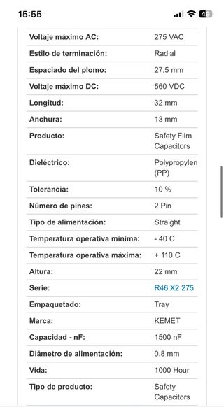 Condensador Seguridad R46KR415045M1K