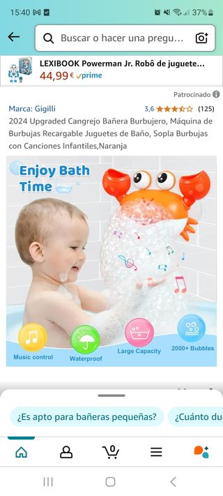 Cangrejo para hacer burbujas en bañera
