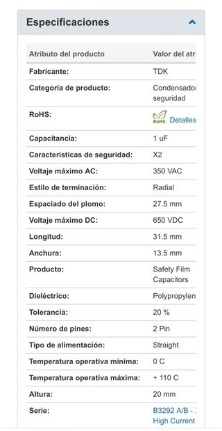 Condensador seguridad B32924A4105M