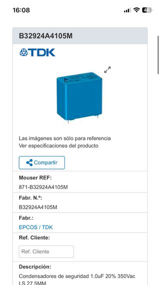 Condensador seguridad B32924A4105M