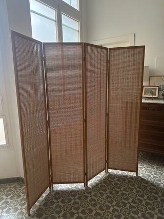 Mampara de madera y bambu natural de 4 paneles