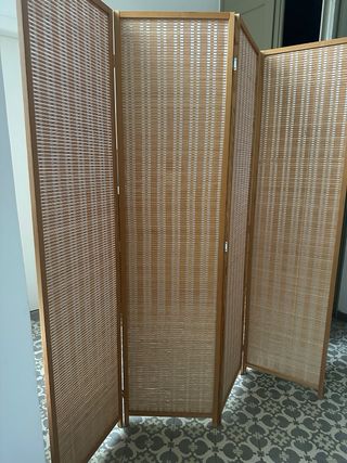 Mampara de madera y bambu natural de 4 paneles
