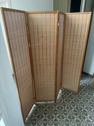 Mampara de madera y bambu natural de 4 paneles