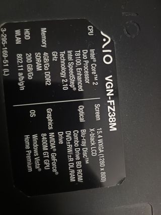 Portátil Sony Vaio sin disco duro