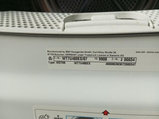 Despiece secadora Siemens IQ500 WT7U480ES/07