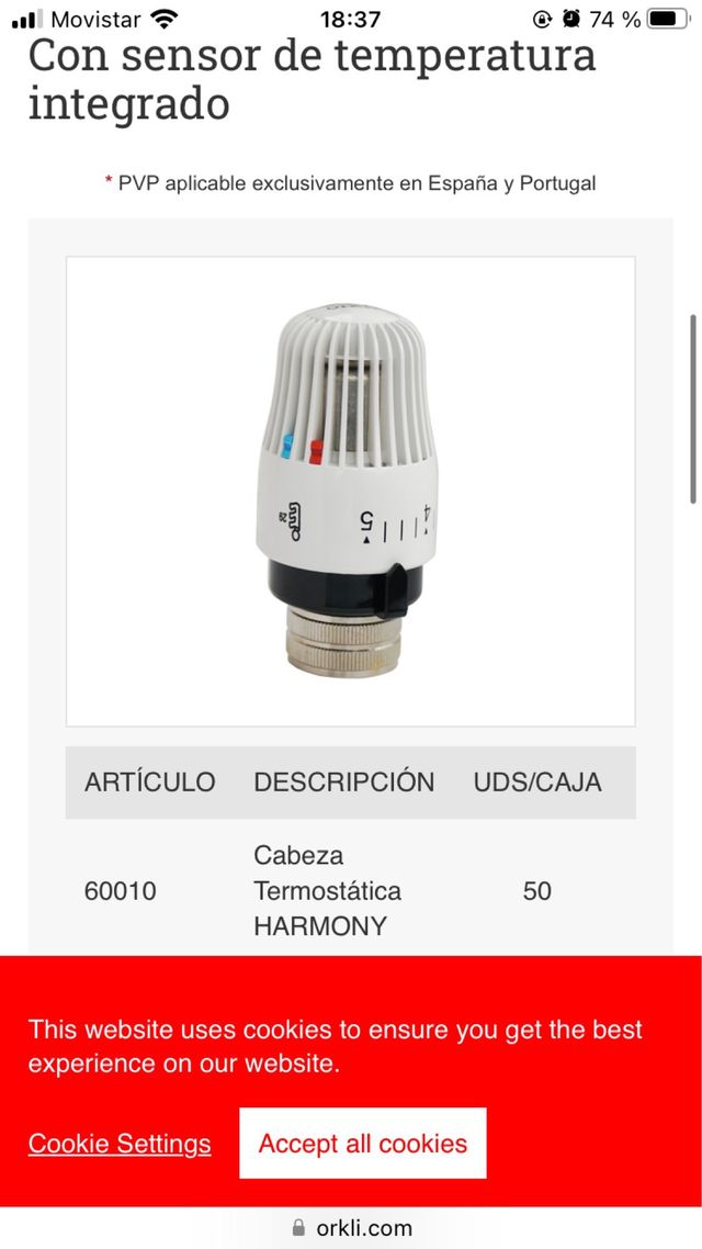 Cabezal termostatico calef. Orkli Harmony 60010
