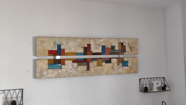 Cuadro díptico tonos tierra y azules