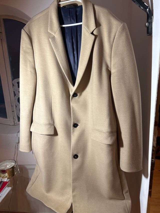 Abrigo en paño con lana hombre camel