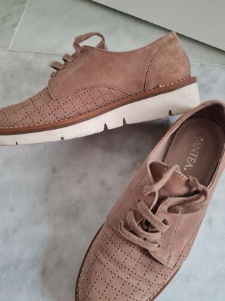 Zapatos cordones Antea ,36 antelina, color camel