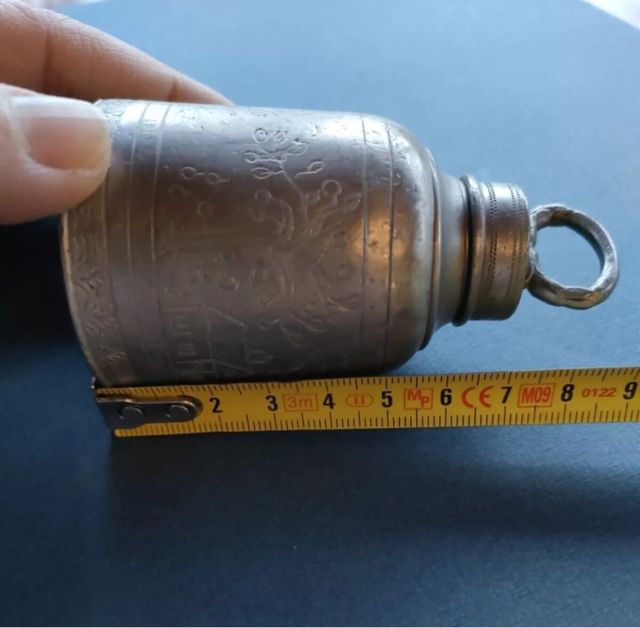 Antico flacone peltro cesellato 1800/1830