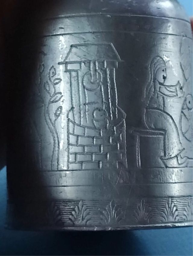 Antico flacone peltro cesellato 1800/1830