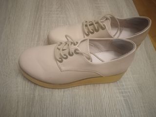 Zapatos planos cordones color nude del35