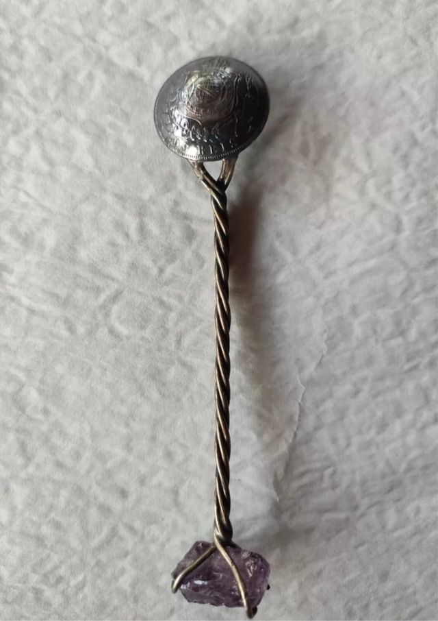 Cucchiaino antico moneta argento e ametista