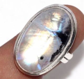 Precioso anillo Piedra Luna Arcoiris baño plata