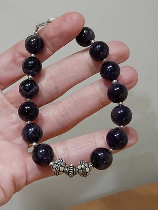 Pulsera plata y bolas amatista