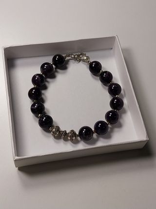Pulsera plata y bolas amatista