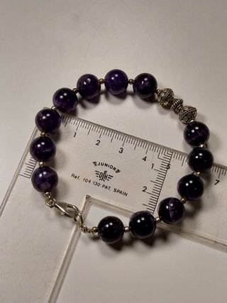 Pulsera plata y bolas amatista