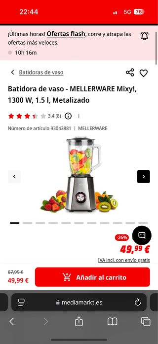 Batidora de vaso  MELLERWARE Mixy! 1300W 1.5l