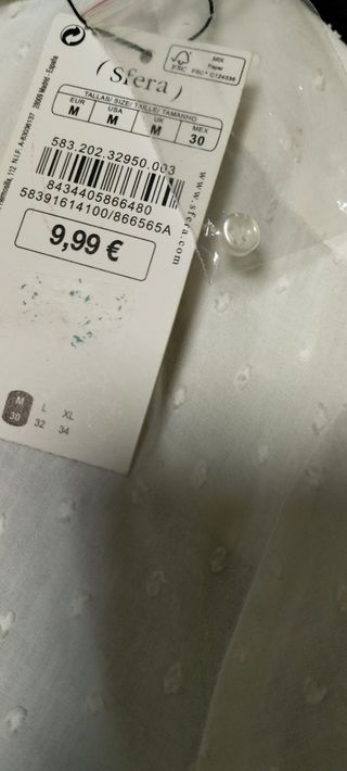 Camisa blanca.Sfera.M. Con etiqueta
