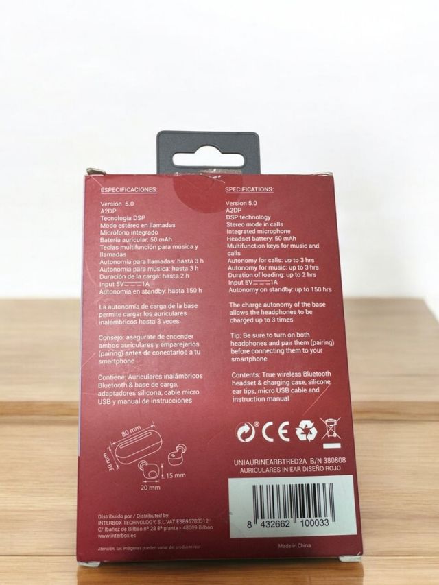 FONES DE OUVIDO BLUETOOTH 5.0 VERMELHOS