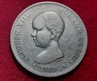 Moneda 5 pesetas plata 1889