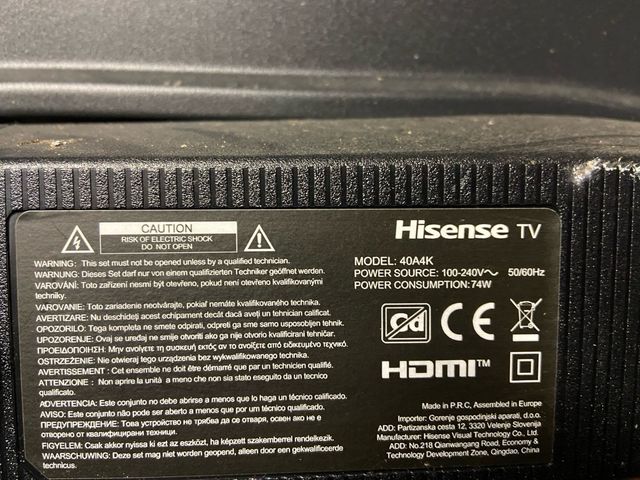Placa main fuente Tv HISENSE 40A4K
