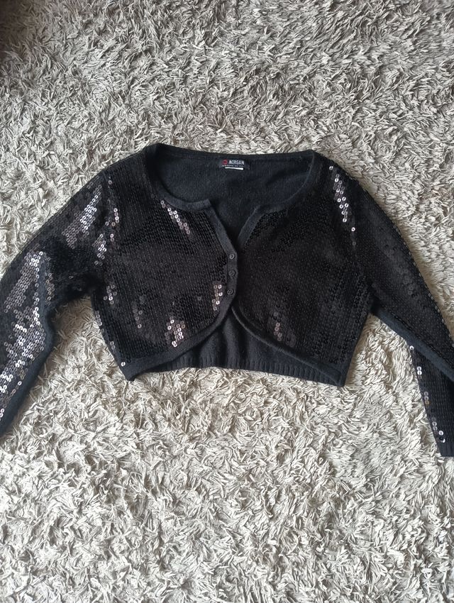 Bolero preto de malha com lantejoulas