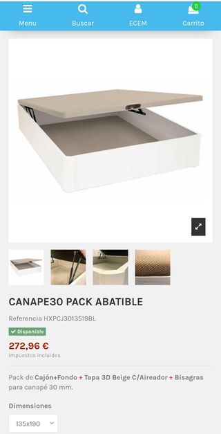 Packs 135x190 canape y colchón 