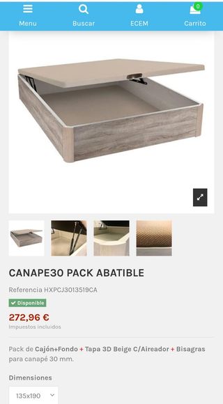 Packs 135x190 canape y colchón 