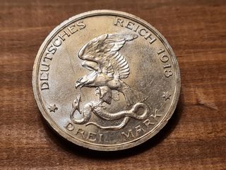 1913 3 Mark Alemania plata