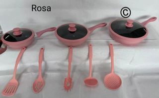 Padelle rosa tris con coperchi