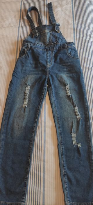 Pantalón peto vaquero niña 7-8 años color azul